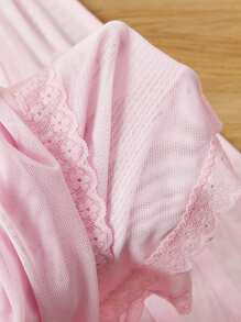 طقم بيجامات للنساء أنيق وجذاب من الدانتيل والشبك - وردي - مشاهدة 5