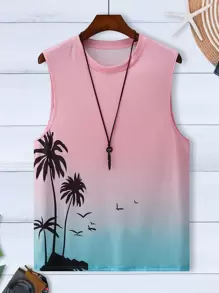 Manfinity RSRT Plus Size Men's Coconut Tree Ombre Print Casual Tank Top - Multicolor - View 3