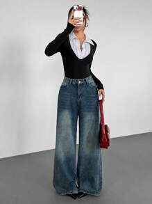 SHEIN EZwear 黑色针织紧身连体衣，简约时尚，适合夏季连体衣