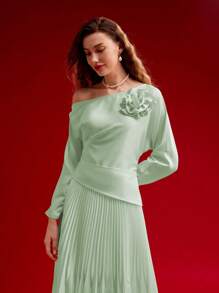 MOTF PREMIUM STEREO FLORAL ASYMMETRICAL HEM BLOUSE,VALENTINE'S DAY - Green - View 5