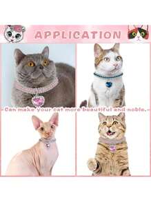 PETSIN 闪亮水钻心形猫项圈 - 可调节，柔软天鹅绒分离式项圈，适合小猫和小狗，适合派对装饰，非常适合房间装饰