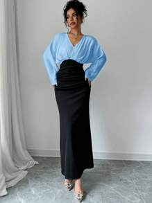 Firerie 女士 V 领蝙蝠袖拼色修身连衣裙