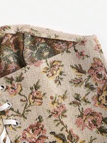 Sweetra 花卉印花露背交叉抹胸上衣 Y2K - 咖啡棕 - 查看 4