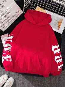 SHEIN EZwear Casual Minimalist Sweatshirt, Suitable For Summer Graduation,Back To School,Graduation,Teacher,Back To School Pullover Fall - Red - View 3