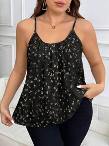 SHEIN Frenchy Plus Size Casual Elegant U-Neck A-Line Camisole - Black - View 6