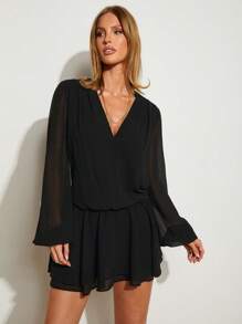 COSMINA Vestido informal de manga farol de unicolor y mini longitud, apto para ir al trabajo