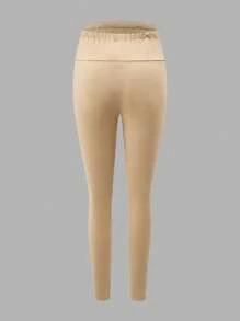 SHEIN Maternity 2 Pieces Set: Summer Urban Leisure Adjustable Elastic Waist Skinny Pants, Black - Khaki - View 9