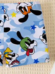 SHEIN Pantalones de baño cortos casuales y ajustados para bebé niño con estampado gráfico de un cachorrito nadando en el océano, apropiados para el verano