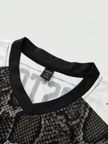 ROMWE MEN Prep 男士平纹蛇纹标语印花短袖T恤，适合春夏季日常穿着、万圣节穿着 - 彩色 - 查看 6