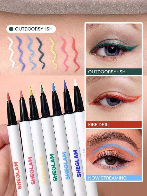 SHEGLAM Crayon Pour Les Yeux Liquide Color Crush-Outdoorsy-Ish-7 Couleurs-Anti-Bavures-Crayon Pour Les Yeux à Haute Teneur En Pigments-RéSistant à La Transpiration-Longue DuréE-Facile à Utiliser-Eyeliner Vert--Cadeaux D'Hiver- Y2K-Eyeliner Y9K Remise De DiplôMe Anniversaire Vacances Haut ÉTé Automne Y2K ÉLéGant Mode Femmes Maquillage CosméTique Visage FêTe Plage Voyage Camping  Plein Air ÉCole Campus Excursion Festivals DéCoration Cadeau PréSent Rose Fille Cosplay Jeux Meilleur Couleur Charme Ambiance