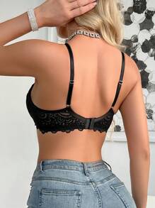 1pc Women Lace Underwire Lingerie Bra - Black - View 2