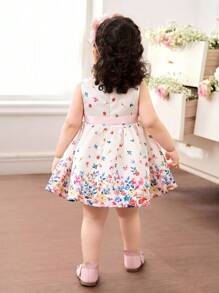 SHEIN Babygirl Floral Print Elegant Belted Dress, Suitable For Summer - Multicolor - View 2