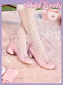 Dola Lovely Bombas de tacón grueso con punta redonda, tira trasera con moño, zapatos de tacón alto elegantes para dama