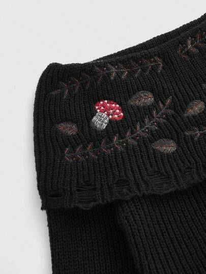Fairycore Pull tunique épaules dénudées avec manches évasées motif vigne de champignon pour femme