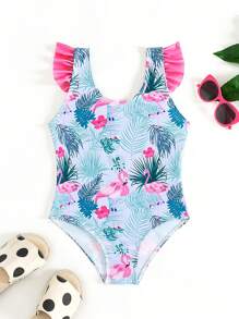 1pc Baby Girls' Simple & Fashionable One-Piece Swimsuit, Suitable For Summer - Multicolor - View 1