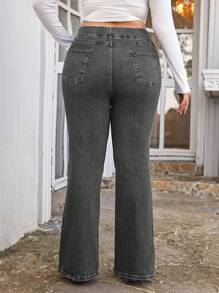 EURMUSE 98% bomull plus jeans med hög midja i utsvängda ben