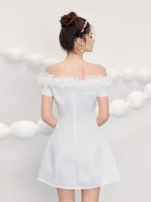 Poshira Vestido mini de mujer con hombros descubiertos y decoración de moño, vestido apropiado para invitada de boda, fiesta de noche y cumpleaños. Vestidos mini elegantes para mujer, vestidos de fiesta, vestidos lindos para mujer, vestido de fiesta para damas, vestidos de cumpleaños para mujer, vestidos de cóctel para mujer, vestido de graduación