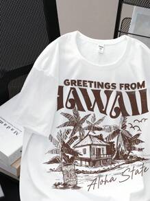 Tween Boy Casual Minimalist Letter Graphic Short Sleeve Round Neck T-Shirt, Suitable For Summer - White - View 4