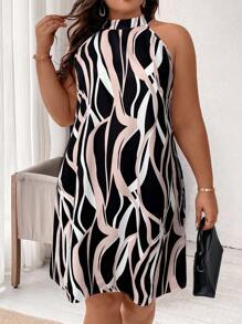 SHEIN Clasi Váy hè cổ yếm họa tiết ngựa vằn - màu đen - Xem 4