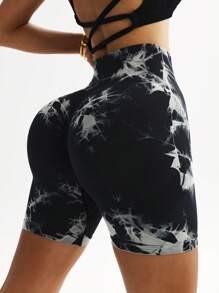 Seamluxe SHEIN Sport Wide Band Waist Tie Dye Sports Shorts Stretchy ShortsWomen Sweat Short, Gym Short, Biker Short