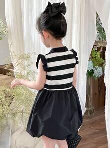 DAZY Girl Young Girl Fall Short Sleeve Dress With Collar Patchwork Graphic Print