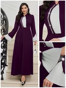 Al Najma Robe de femme tissée style arabe en patchwork noir et blanc, élégante robe style ligne A arabe pour soirée, invité de mariage ou anniversaire, sobre