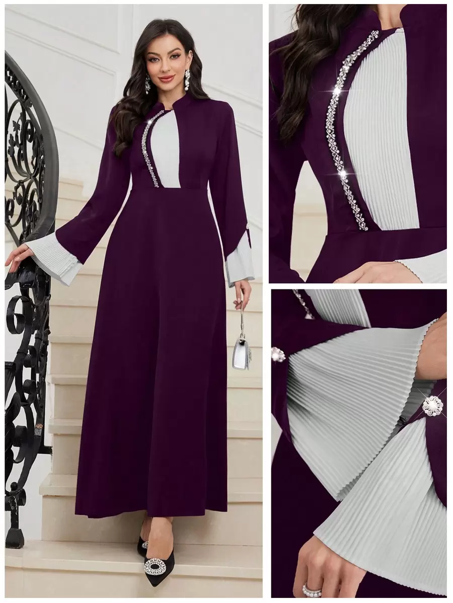 Al Najma Robe de femme tissée style arabe en patchwork noir et blanc, élégante robe style ligne A arabe pour soirée, invité de mariage ou anniversaire, sobre
