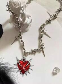 ROMWE Grunge Punk 1pc Retro Gothic Punk Heart & Thorn Pendant Necklace For Women