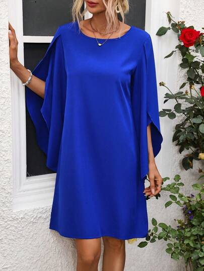 SHEIN Clasi Solid Color Cape Sleeves Dress