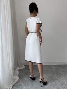 Elenzga 2025秋季新款法式极简连衣裙，宽松优雅高端不对称系带腰连衣裙，适合约会、郊游、度假、花园、家庭聚会、劳动节、节假日、独立日、返校、教师装、万圣节、感恩节