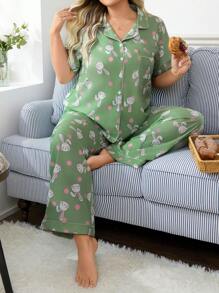 Große Größen süßes Kaninchen Polka Punkt Muster Pyjama Set