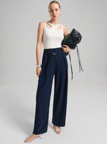 Ontre 2025 女士纯色宽松休闲裤，简约时尚通勤