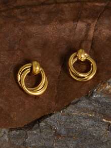 1 paire de boucles d'oreilles à anneaux torsadés en acier inoxydable avec placage or 18K, boucles d'oreilles unisexes en titane pour cadeau à la femme/copine