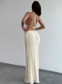 Aloruh 2 件套女士优雅纯色纹理露背吊带上衣和裙子