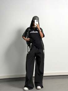 SHEIN Tween Girls Spring/Summer Fashionable Leisure Trousers - Black - View 6