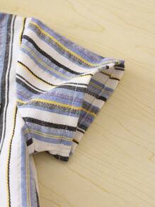 2pcs/Set Baby Boys/Girls Casual Buttoned Collar Pocket Short Sleeve Shirt With Patchwork Vest Top, Suitable For Daily Wear, Vacation & Travel