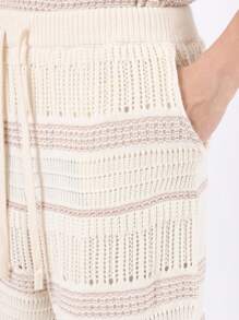 SUMWON Luxury Crochet Pattern Polo Co-Ord Set Knitted Short Sleeve Summer Beach Resort Wear Designer Two-Piece Leisure Outfit Vacation Holiday Casual Wear - Apricot - View 7