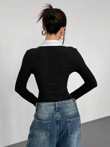 SHEIN EZwear 黑色针织紧身连体衣，简约时尚，适合夏季连体衣