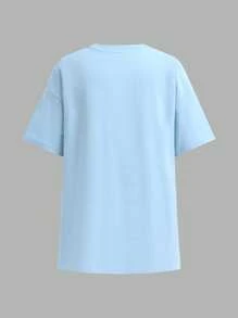 SHEIN BASICS 2pcs Casual Solid Color Knit Crew Neck Short Sleeve Loose Women T-Shirts - Baby Blue - View 7