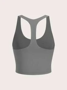 SHEIN BASICS Top corto ajustado sin mangas de punto de color liso informal