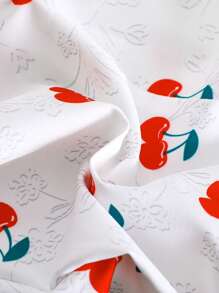 2 件装女婴休闲日常樱桃印花无袖连衣裙，配有头带，适合外出或舒适的居家穿着 - 白色 - 查看 3