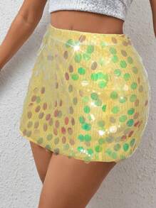 Zolique تنورة ترتر منخفضة الخصر باللون الأصفر للسيدات مناسبة للحفلات ، أعياد العطلات ، مهرجانات الموسيقى