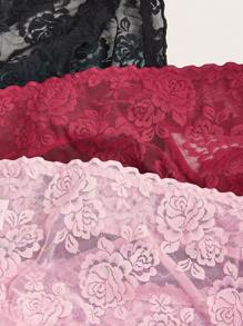 3pcs Set Plus Size Lace Underwear, Minimalistic & Fashionable, Suitable For Summer - Multicolor - View 5