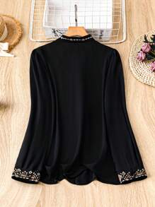 SHEIN Lacomfia Camisa casual con bordado geométrico para vacaciones en tallas grandes