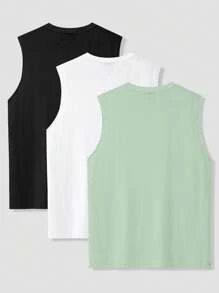 Manfinity Homme Men's Casual Versatile Solid Color Sleeveless Tank Top T Shirt Pack