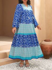 RueChic Vacation All Over Print Flare Plus Dress - Blue - View 4