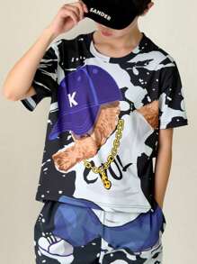 Tween Boy Street Cool Print Short Sleeve T-Shirt And Shorts 2 Pieces Set - Multicolor - View 6