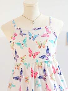 SHEIN Genkimix Kids Bộ 2 váy in hình bướm nhiều màu cho bé gái tuổi mới lớn và váy tím trơn - Nhiều màu - Xem 5