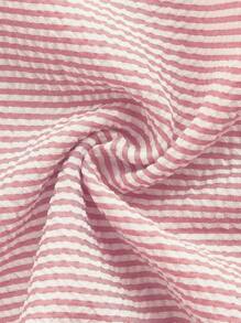 SHEIN 少女条纹宽松休闲裤 粉色 休闲优雅 适合外出度假 春夏