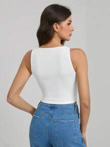 SHEIN Tall Summer White Simple Basic Versatile Square Neck Tank Top, Suitable For Many Occasions